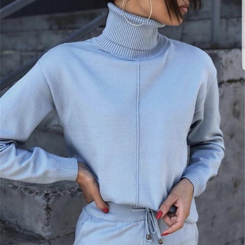 FORERUN Women Two Piece Sweater Outfit Turtleneck Sweater Knitted Pullover and Knitted Pants 2 Piece Autumn Suits and Set - Ai quarambas
