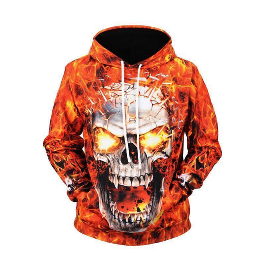 Hoodie 2019 New Style Fire Skull Printed Men's Sweatshirts & Hoodies Large Size Coat Autumn And Winter Sweater Fashion - Ai quarambas
