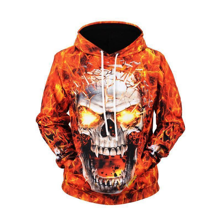Hoodie 2019 New Style Fire Skull Printed Men's Sweatshirts & Hoodies Large Size Coat Autumn And Winter Sweater Fashion - Ai quarambas