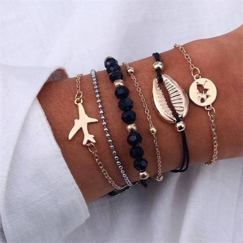 IPARAM Bohemian Shell Map Turtle Bracelet Set 2019 Retro Geometric Statement Female Glamour Fashion Jewelry Jewelry Gift - Ai quarambas