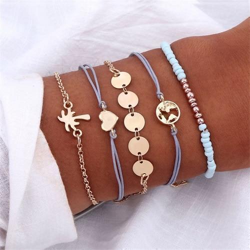 IPARAM Bohemian Shell Map Turtle Bracelet Set 2019 Retro Geometric Statement Female Glamour Fashion Jewelry Jewelry Gift - Ai quarambas