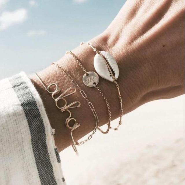 IPARAM Bohemian Shell Map Turtle Bracelet Set 2019 Retro Geometric Statement Female Glamour Fashion Jewelry Jewelry Gift - Ai quarambas