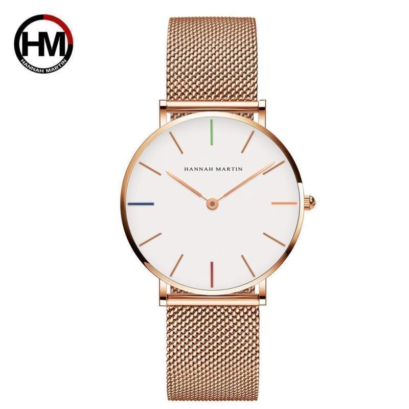 Japan Quartz Movement High Quality 36mm hannah Martin Women Stainless Steel Mesh Rose Gold Waterproof Ladies Watch Dropshipping - Ai quarambas