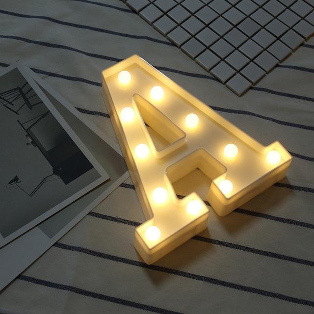 Luminous LED Letter Night Light Creative 26 English Alphabet Number Battery Lamp Romantic Wedding Party Decoration - Ai quarambas