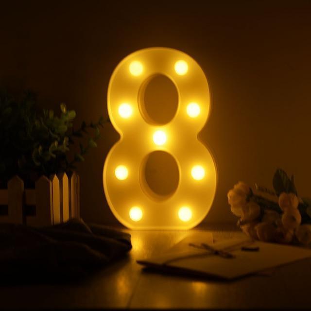 Luminous LED Letter Night Light Creative 26 English Alphabet Number Battery Lamp Romantic Wedding Party Decoration - Ai quarambas