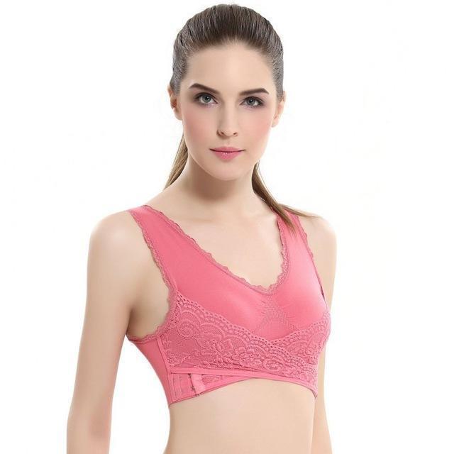 M - 3XL Women Underwear Sexy Lingerie Lace Solid Color Cross Side Buckle Wireless Push up Breathable Sleep Sports Bra - Ai quarambas