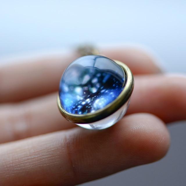 Nebula Galaxy Double Sided Pendant Necklace Glass Art Picture Handmade Statement Universe Planet Jewelry Necklace - Ai quarambas
