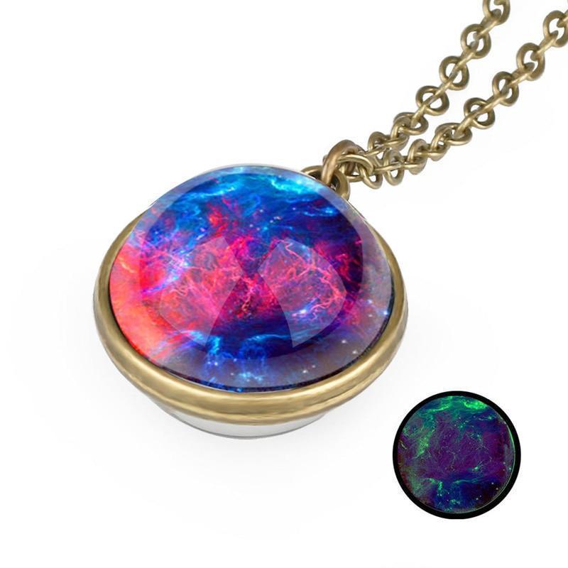 Nebula Galaxy Double Sided Pendant Necklace Glass Art Picture Handmade Statement Universe Planet Jewelry Necklace - Ai quarambas