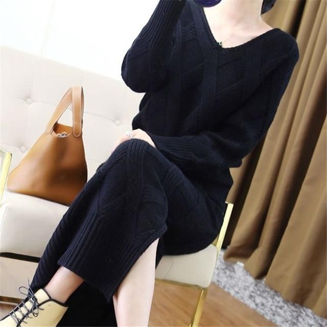 New 2019 Winter Knitted Womans Suits Thick Loose Sweater + Pencil Skirts Sets for Woman Casual Ladies Two - pieces Suit Quality - Ai quarambas