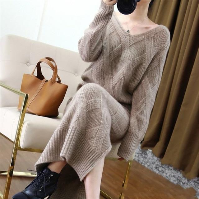 New 2019 Winter Knitted Womans Suits Thick Loose Sweater + Pencil Skirts Sets for Woman Casual Ladies Two - pieces Suit Quality - Ai quarambas
