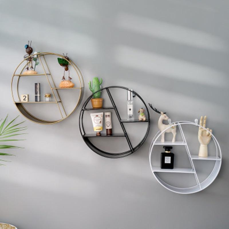 Nordic INS Metal Decorative Hanging Shelf Round Hexagon Storage Holder Shelves Home Wall Decoration Potted Ornament Stand Rack - Ai quarambas