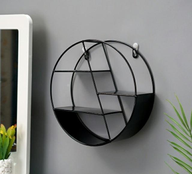 Nordic INS Metal Decorative Hanging Shelf Round Hexagon Storage Holder Shelves Home Wall Decoration Potted Ornament Stand Rack - Ai quarambas