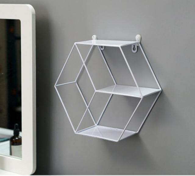 Nordic INS Metal Decorative Hanging Shelf Round Hexagon Storage Holder Shelves Home Wall Decoration Potted Ornament Stand Rack - Ai quarambas