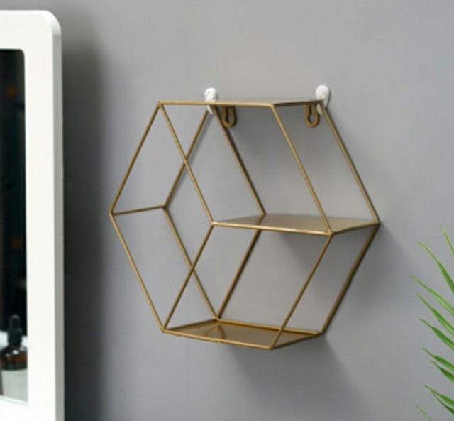 Nordic INS Metal Decorative Hanging Shelf Round Hexagon Storage Holder Shelves Home Wall Decoration Potted Ornament Stand Rack - Ai quarambas