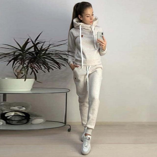 OEAK 2019 New Autumn Winter Women Sets Tracksuit Female Long Sleeve Pullover Jackets Pants Two Piece Set Warm Outfits Suit - Ai quarambas