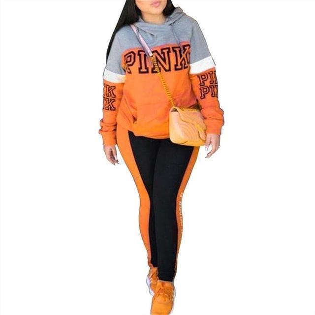 RAISEVERN New Pink Letter Print Tracksuit Women Casual Outfits 2 Two Piece Set Full Pants Suits Plus Size Clothing Autumn - Ai quarambas
