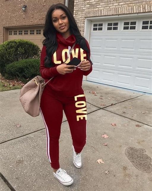 RAISEVERN New Pink Letter Print Tracksuit Women Casual Outfits 2 Two Piece Set Full Pants Suits Plus Size Clothing Autumn - Ai quarambas