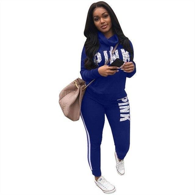 RAISEVERN New Pink Letter Print Tracksuit Women Casual Outfits 2 Two Piece Set Full Pants Suits Plus Size Clothing Autumn - Ai quarambas