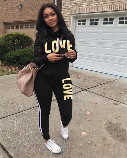 RAISEVERN New Pink Letter Print Tracksuit Women Casual Outfits 2 Two Piece Set Full Pants Suits Plus Size Clothing Autumn - Ai quarambas
