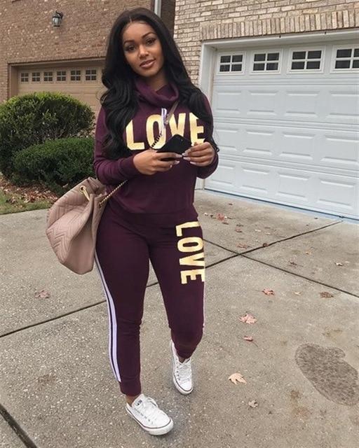 RAISEVERN New Pink Letter Print Tracksuit Women Casual Outfits 2 Two Piece Set Full Pants Suits Plus Size Clothing Autumn - Ai quarambas