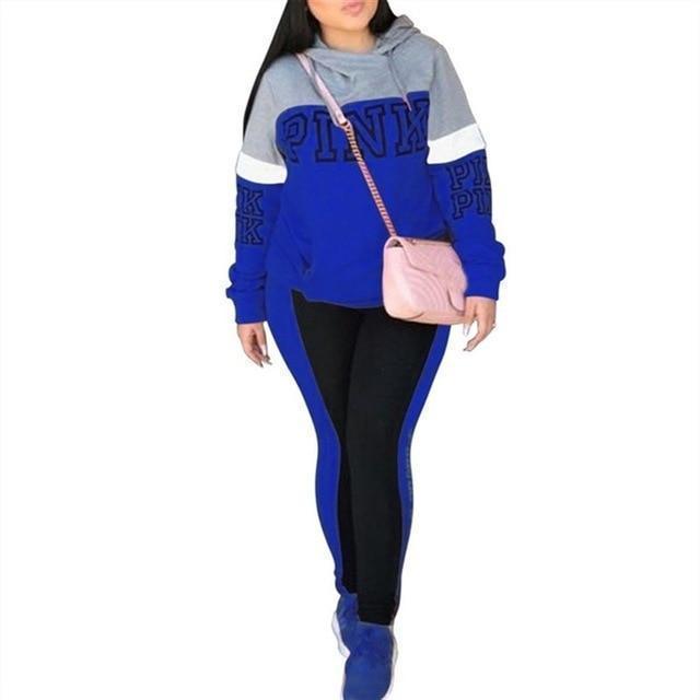 RAISEVERN New Pink Letter Print Tracksuit Women Casual Outfits 2 Two Piece Set Full Pants Suits Plus Size Clothing Autumn - Ai quarambas