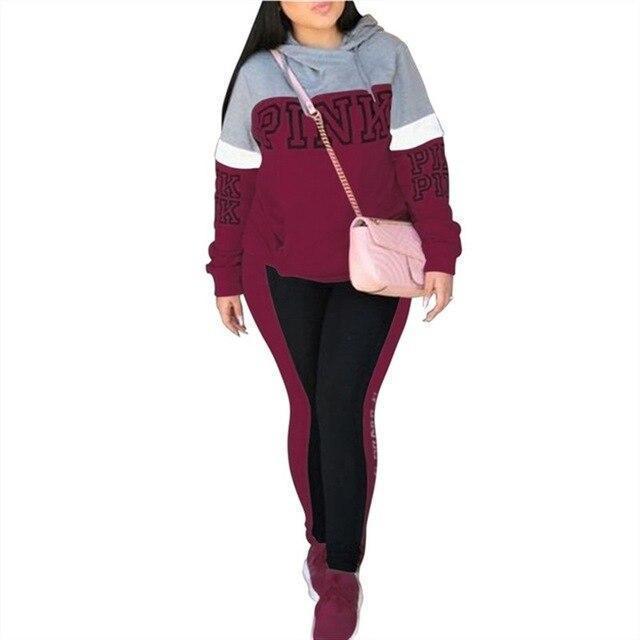 RAISEVERN New Pink Letter Print Tracksuit Women Casual Outfits 2 Two Piece Set Full Pants Suits Plus Size Clothing Autumn - Ai quarambas