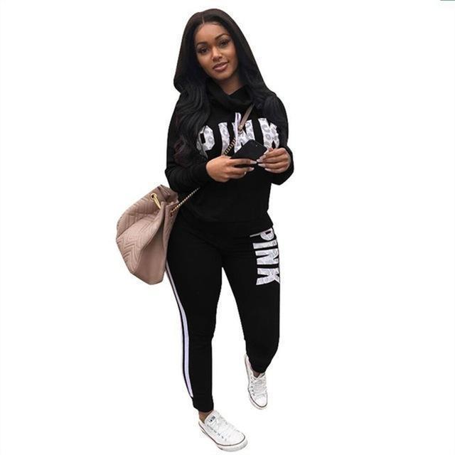 RAISEVERN New Pink Letter Print Tracksuit Women Casual Outfits 2 Two Piece Set Full Pants Suits Plus Size Clothing Autumn - Ai quarambas