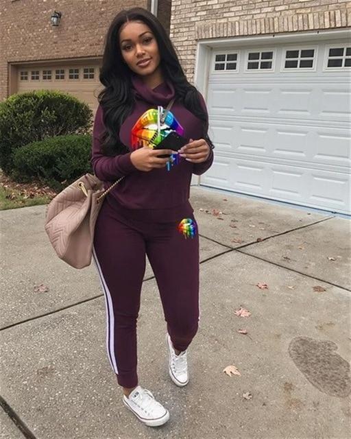 RAISEVERN New Pink Letter Print Tracksuit Women Casual Outfits 2 Two Piece Set Full Pants Suits Plus Size Clothing Autumn - Ai quarambas