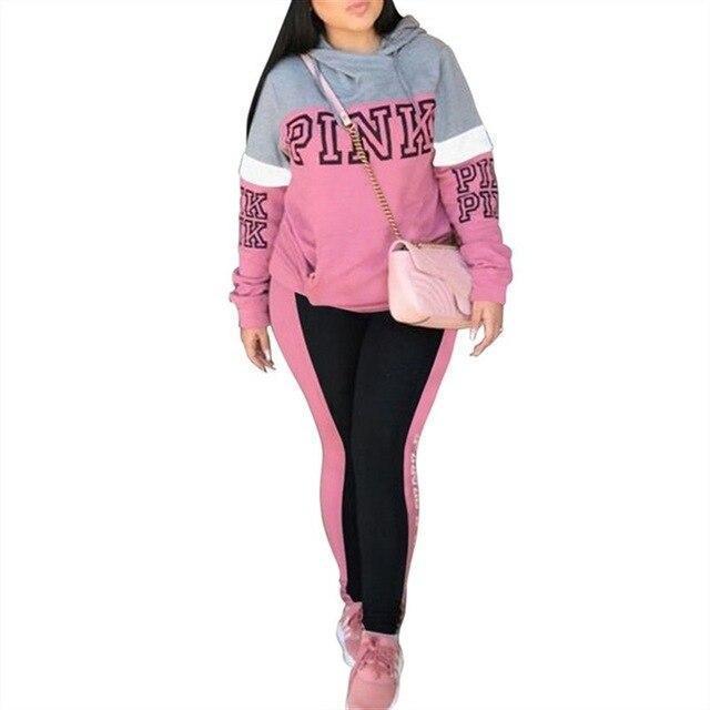 RAISEVERN New Pink Letter Print Tracksuit Women Casual Outfits 2 Two Piece Set Full Pants Suits Plus Size Clothing Autumn - Ai quarambas