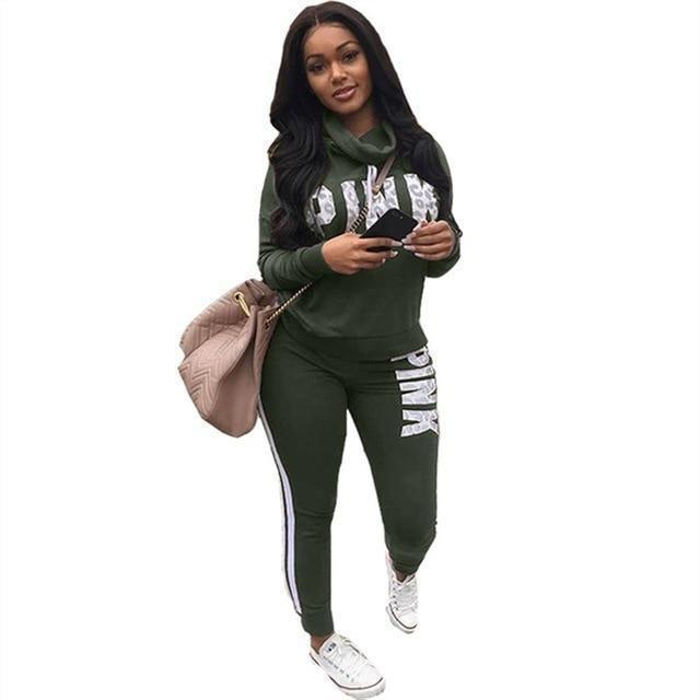 RAISEVERN New Pink Letter Print Tracksuit Women Casual Outfits 2 Two Piece Set Full Pants Suits Plus Size Clothing Autumn - Ai quarambas