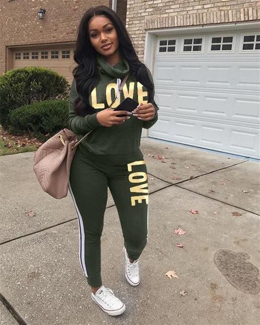 RAISEVERN New Pink Letter Print Tracksuit Women Casual Outfits 2 Two Piece Set Full Pants Suits Plus Size Clothing Autumn - Ai quarambas