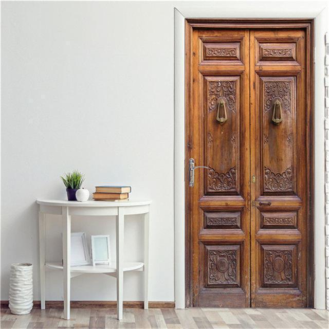 Retro Wooden Door Stickers PVC Waterproof Wallpaper For Doors Living Room Bedroom Home Decor Mural DIY Renovation Decal 90x200cm - Ai quarambas