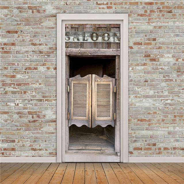 Retro Wooden Door Stickers PVC Waterproof Wallpaper For Doors Living Room Bedroom Home Decor Mural DIY Renovation Decal 90x200cm - Ai quarambas