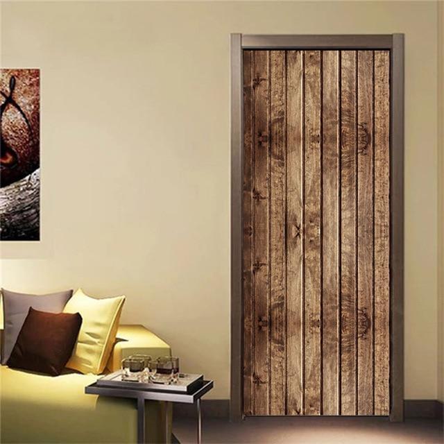 Retro Wooden Door Stickers PVC Waterproof Wallpaper For Doors Living Room Bedroom Home Decor Mural DIY Renovation Decal 90x200cm - Ai quarambas