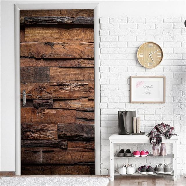 Retro Wooden Door Stickers PVC Waterproof Wallpaper For Doors Living Room Bedroom Home Decor Mural DIY Renovation Decal 90x200cm - Ai quarambas