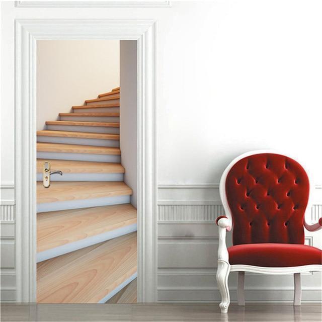 Retro Wooden Door Stickers PVC Waterproof Wallpaper For Doors Living Room Bedroom Home Decor Mural DIY Renovation Decal 90x200cm - Ai quarambas
