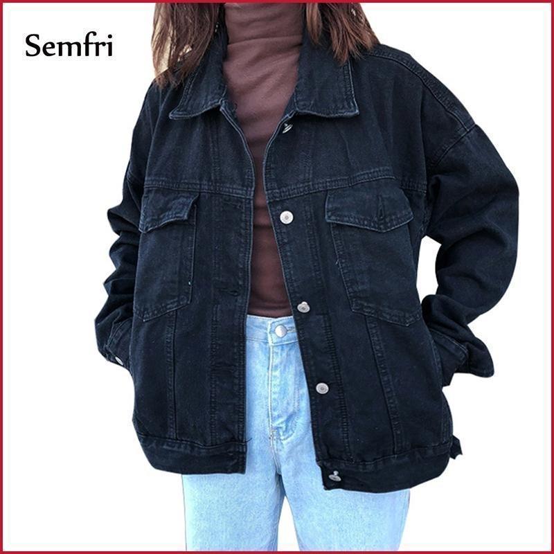 Semfri Jacket Women Black Denim Jacket Winter Jeans Coat Casual Harajuku Streetwear Female Vintage Jeans Coat Dropshipping - Ai quarambas