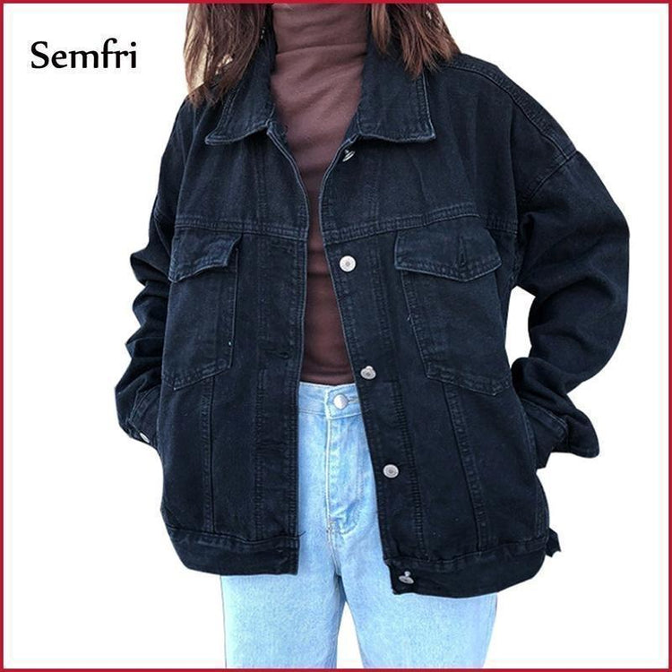 Semfri Jacket Women Black Denim Jacket Winter Jeans Coat Casual Harajuku Streetwear Female Vintage Jeans Coat Dropshipping - Ai quarambas