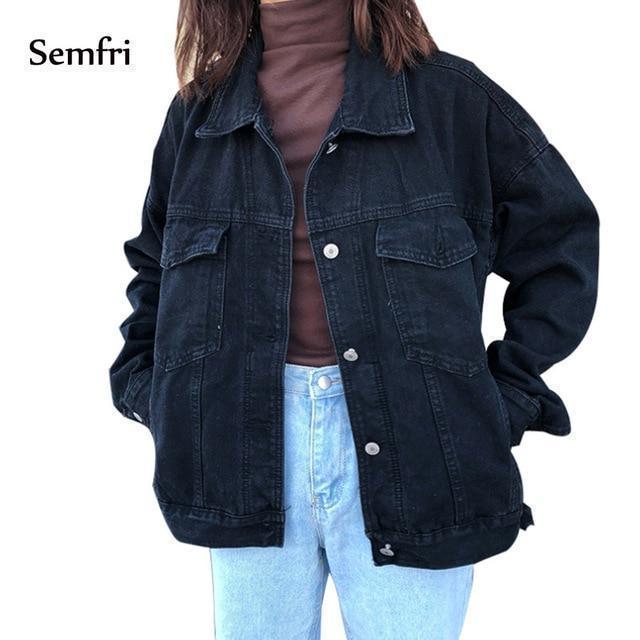 Semfri Jacket Women Black Denim Jacket Winter Jeans Coat Casual Harajuku Streetwear Female Vintage Jeans Coat Dropshipping - Ai quarambas