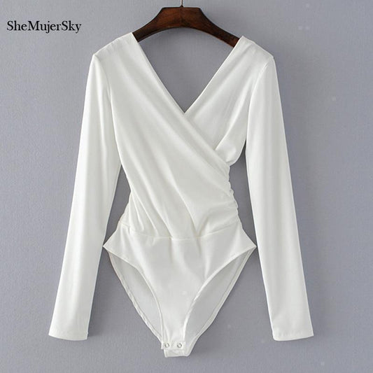 SheMujerSky Long Sleeve Bodysuit Women Backless Jumpsuits Black White Body femme monos cortos de mujer 2017 - Ai quarambas