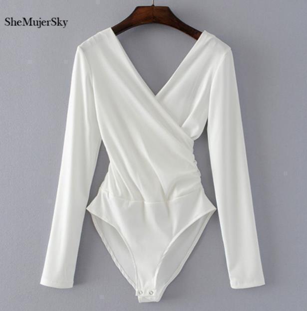 SheMujerSky Long Sleeve Bodysuit Women Backless Jumpsuits Black White Body femme monos cortos de mujer 2017 - Ai quarambas