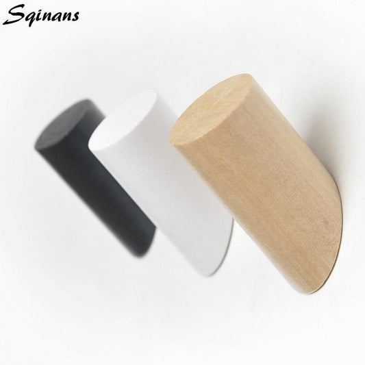 Sqinans Natural Wood Clothes Hanger Wall Mounted Coat Hook Decorative Key Holder Hat Scarf Handbag Storage Hanger Bathroom Rack - Ai quarambas