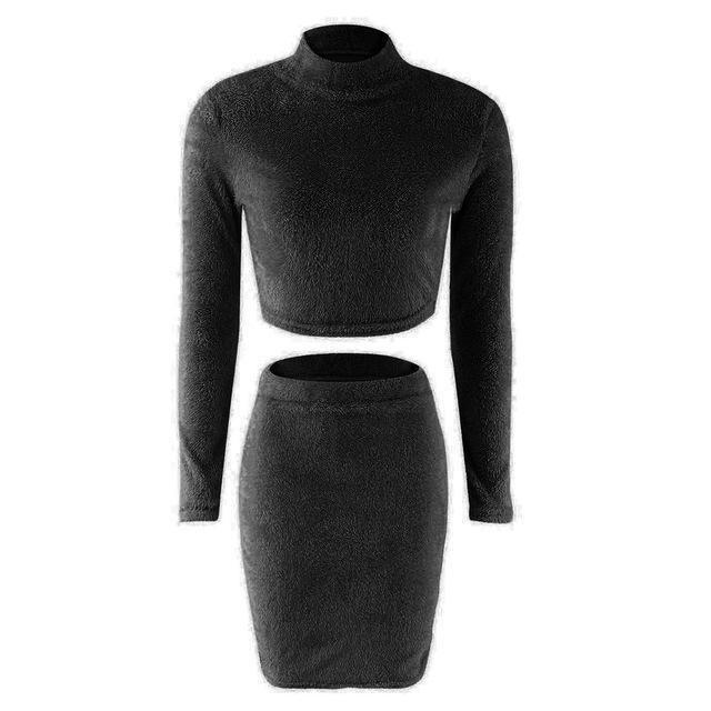 Two Piece Set Women Sweater +Pencil Skirt Suit Long sleeve Fleece Crop Tops Bodycon Skirt 2 Pieces Set Women Knitted Tracksuit - Ai quarambas