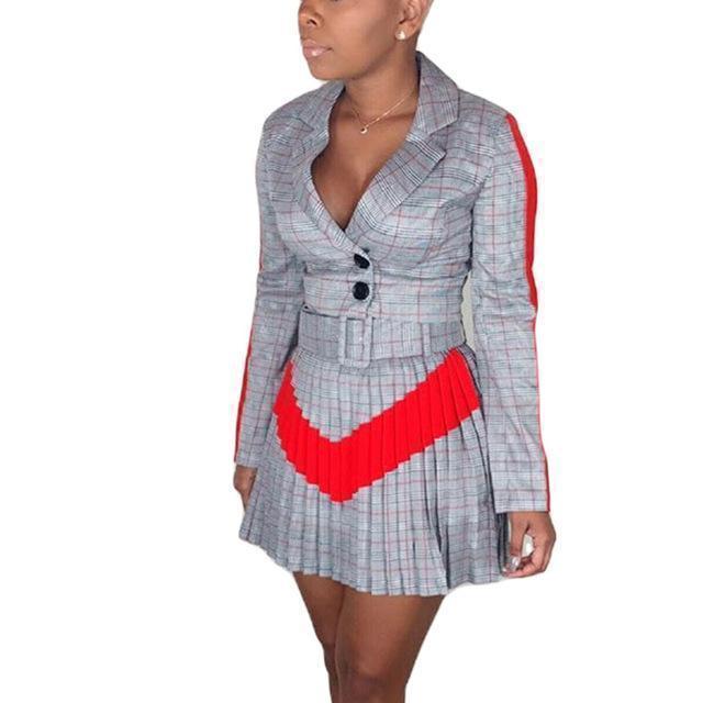 Women 2 Pieces Plaid Suits Crop Top Blazer and Pants/Skirts 2 Piece Outfits Autumn Office Ladies Suits Set Classy Streetwear - Ai quarambas