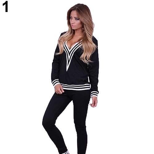 Women Fashion V - neck Sweatshirt Set Top Pants Casual Sportsuit Tracksuit OutfitFemmes camisa chemise camicia Mujer Clothes - Ai quarambas