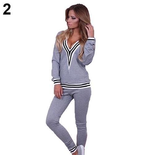 Women Fashion V - neck Sweatshirt Set Top Pants Casual Sportsuit Tracksuit OutfitFemmes camisa chemise camicia Mujer Clothes - Ai quarambas