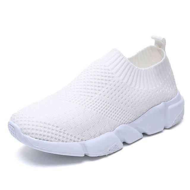 Women Shoes 2019 New Flyknit Women Breathable Slip On Flat Shoes Soft Bottom White Sneakers Casual Women Flats Krasovki - ooo234