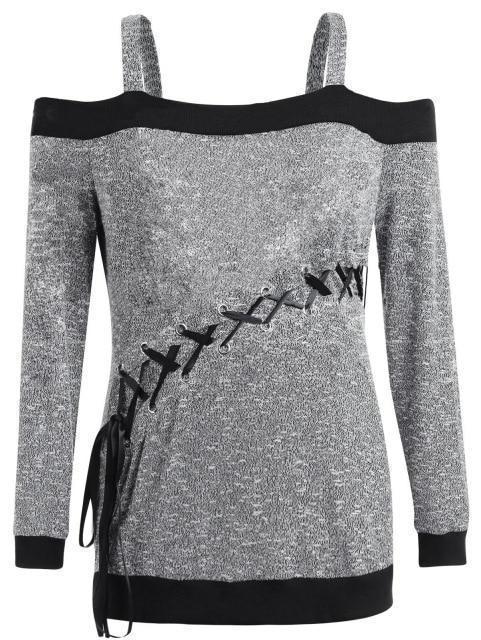 Women's Autumn Sweater plus Size Large Size Long Sleeve off - Shoulder Top String Female Blouses Solid Thin Casual Sweater - Ai quarambas