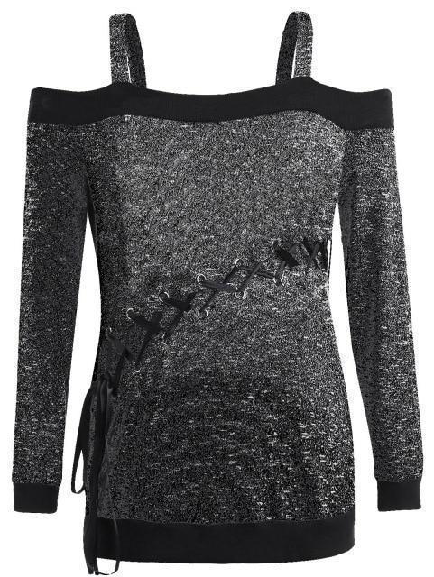 Women's Autumn Sweater plus Size Large Size Long Sleeve off - Shoulder Top String Female Blouses Solid Thin Casual Sweater - Ai quarambas
